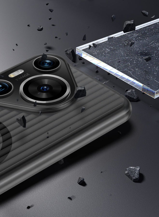 حافظة هواوي بورا 70 تدعم الشحن المغناطيسي، حافظة حماية بلورية رفيعة للغاية، [لا تصفر] [مقاومة للصدمات] [مضادة للسقوط] غطاء هاتف نحيف بتصميم مخطط لهاتف هواوي بورا 70، أسود - Image 5